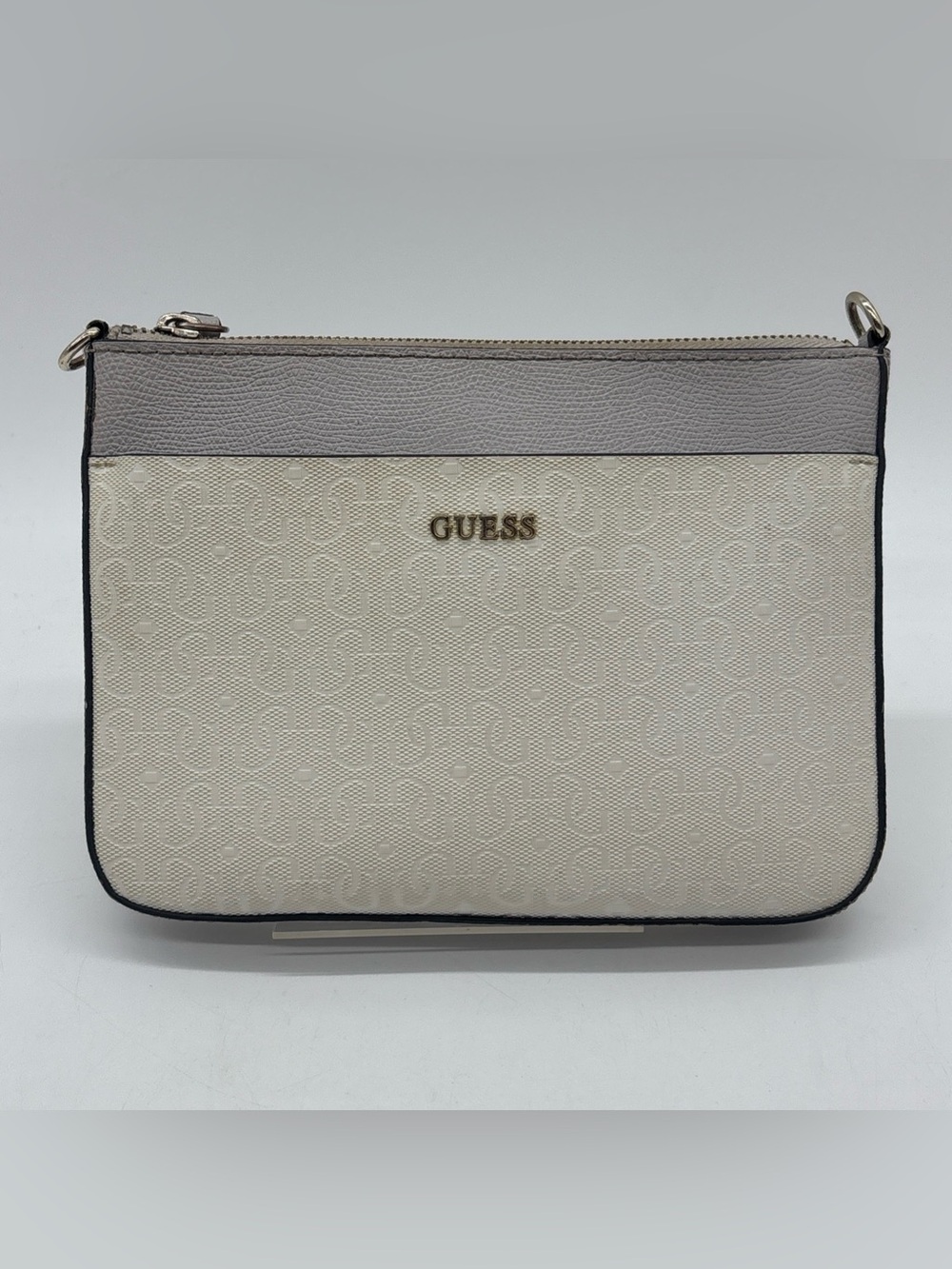 Guess Mini Crossbody Clutch Purse Bag - Cream & Lilac - Logo Pattern - SG641472